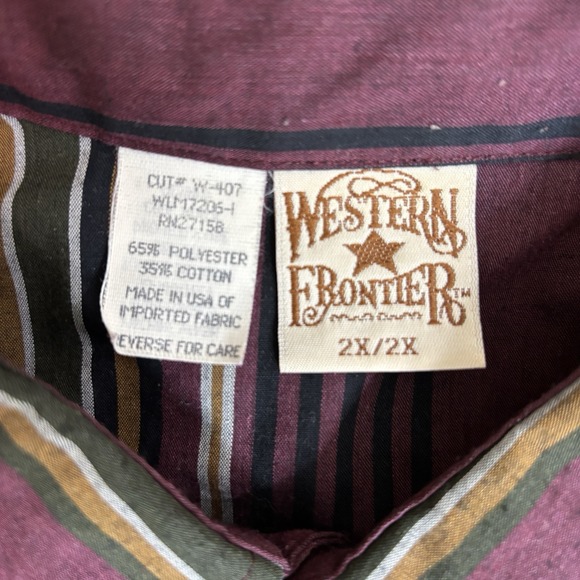 Vintage Western Frontier Shirt Mens 2XL Striped Pearl Snap Maroon Cowboy Rodeo - Picture 9 of 10